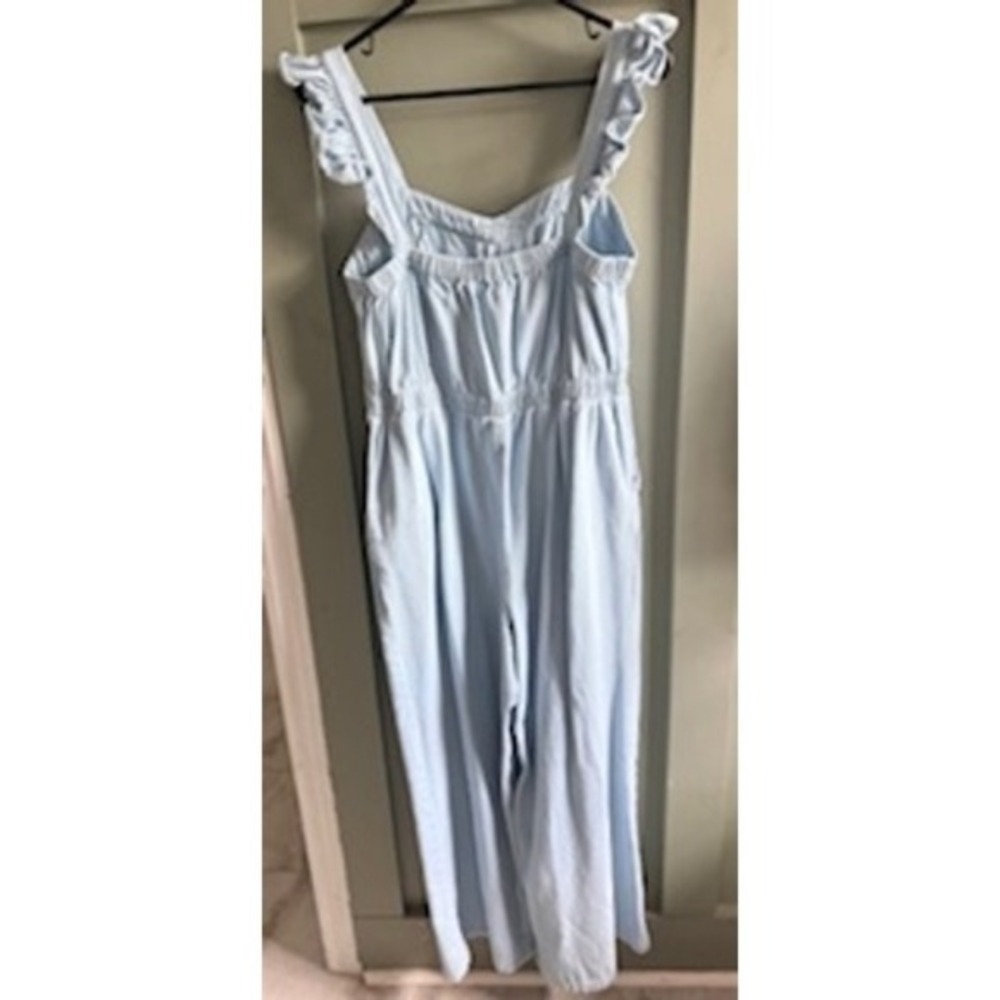 Baltic Born Jumpsuit Womens M Light Blue Excellent Ruffle Strap Wide Leg Pockets - Picture 2 of 3